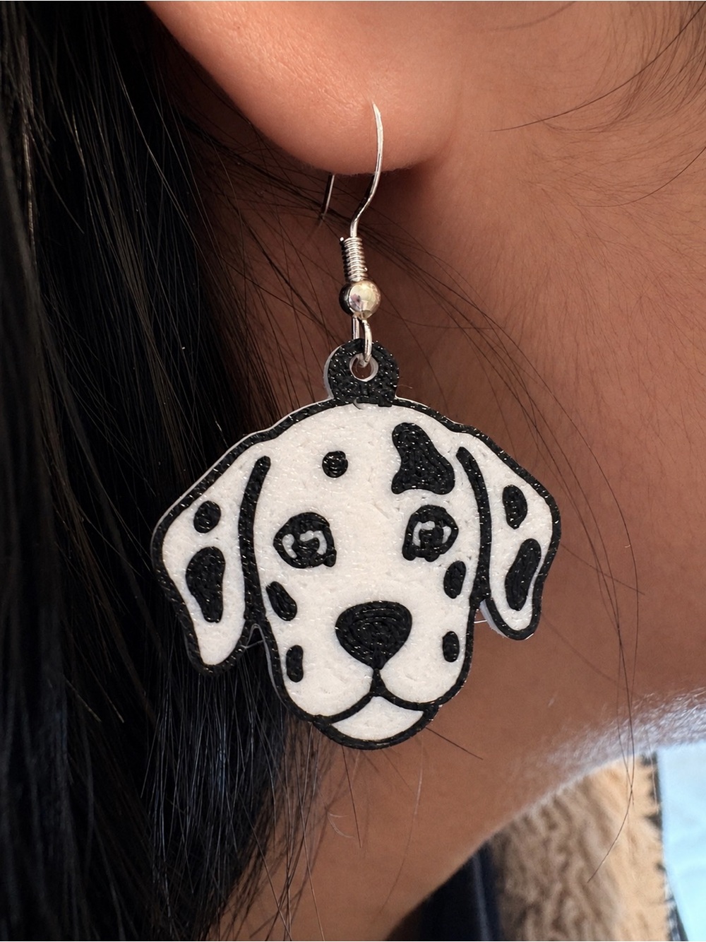 Dalmatian Dog Face Black & White Pet Earring Accessory